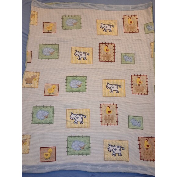 Vintage Handmade Baby Blanket Quilt Farm Animals, Unisex, 53" X 41" Patch, Stamp - Picture 1 of 12